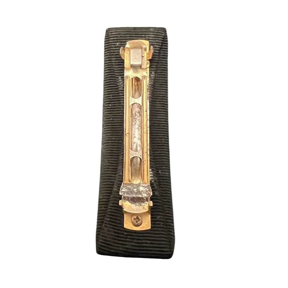 Salvatore Ferragamo Vara Bow Barrette Hair Clip Black Gold Tone Logo